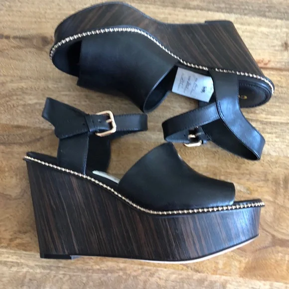Coach Black Wedge Sandals with Adjustable Straps - Picture 1 of 8